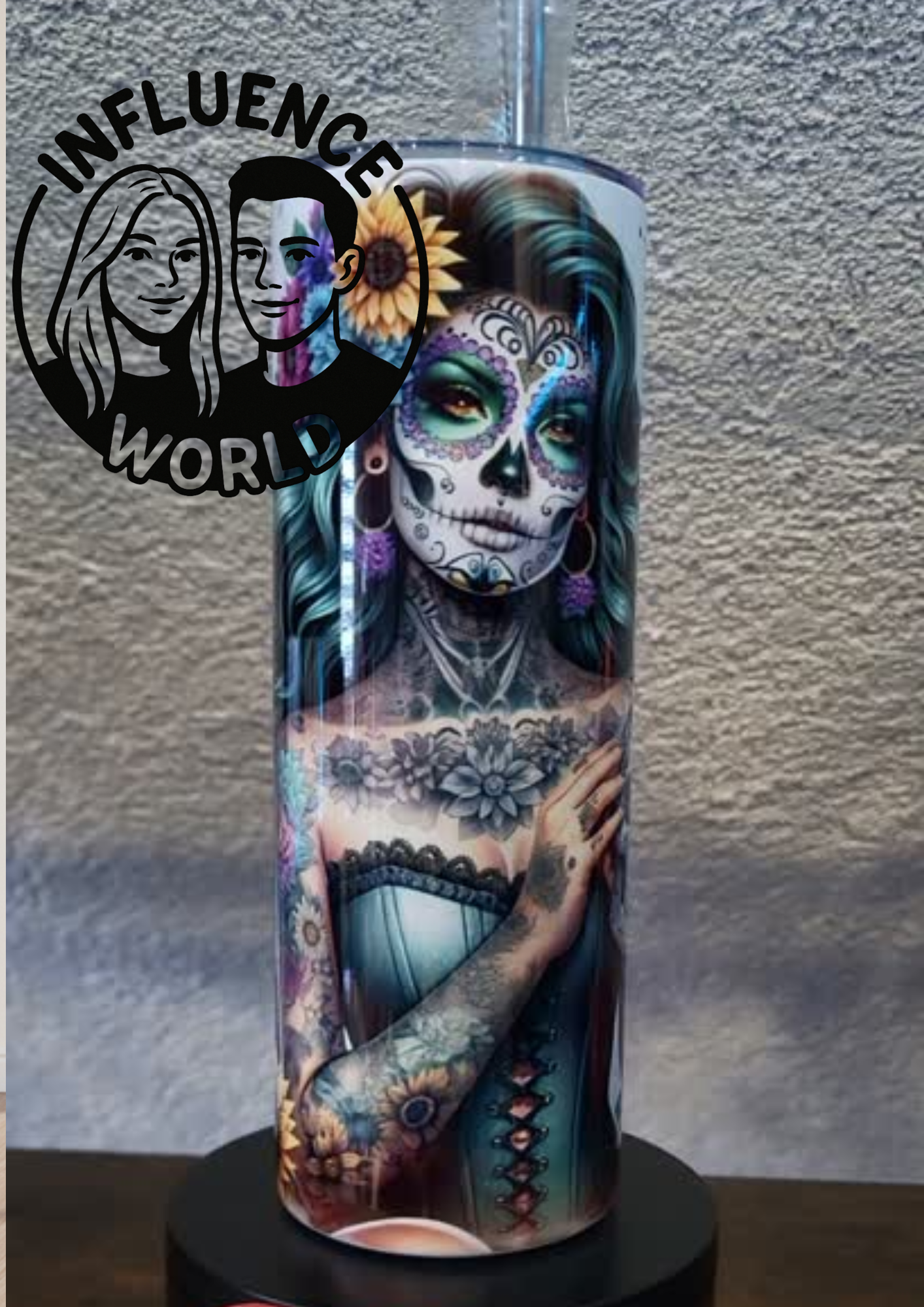 20 OZ sublimierter Tumbler Alubecher für Warm und Kaltgetränke Motiv La Catrina mit Totenkopf